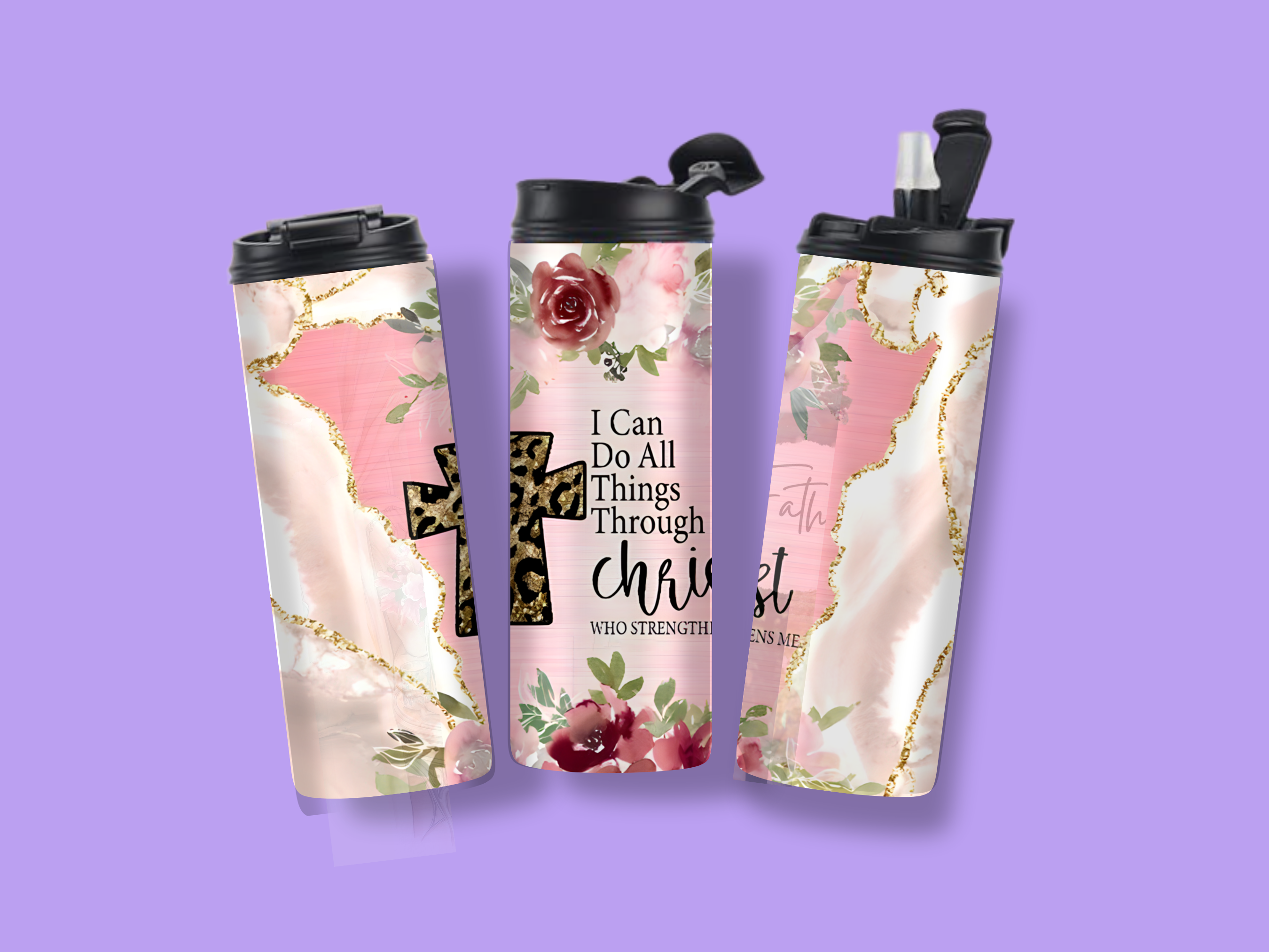 Pink I can do All Things Through Christ 20oz Tumbler