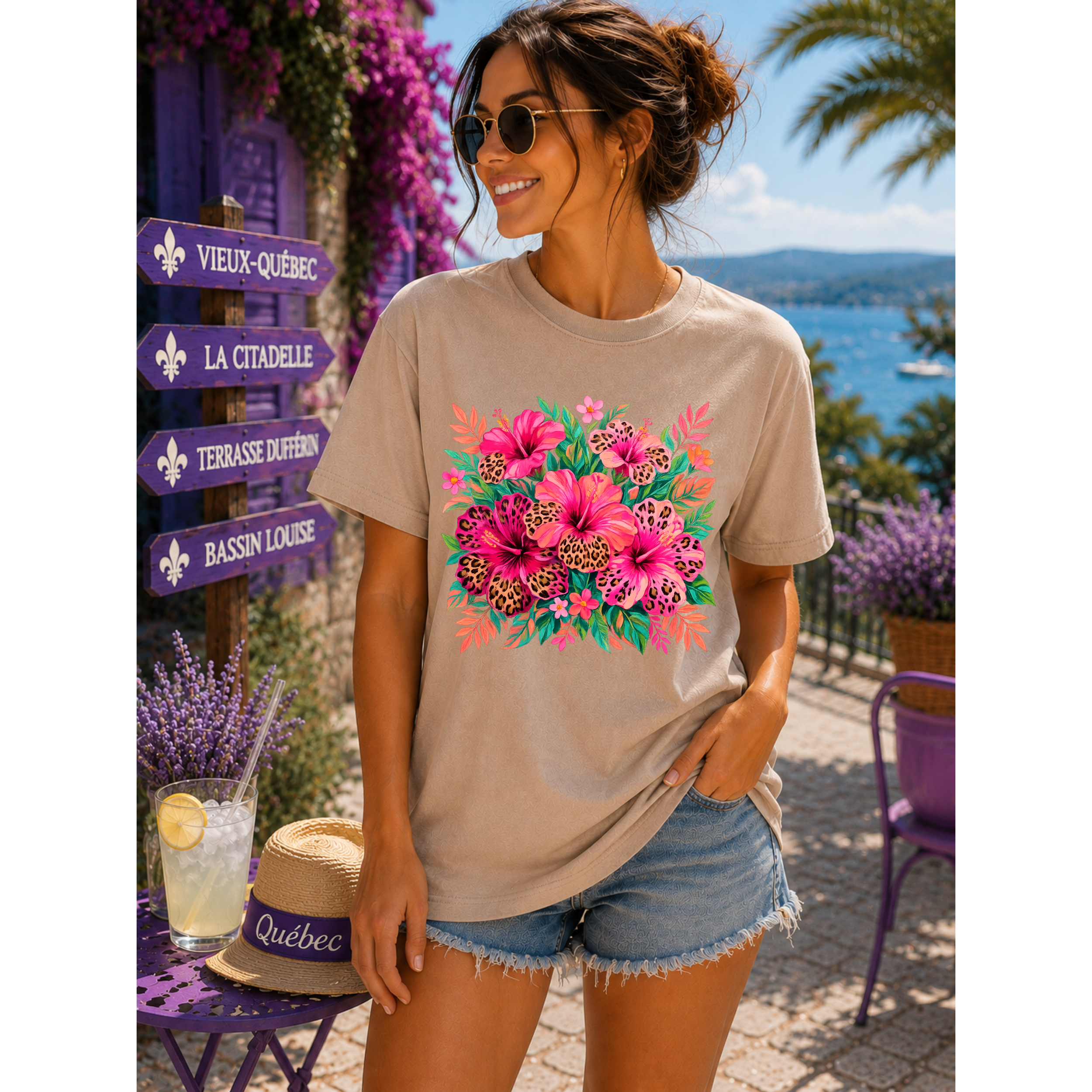 Wild Leopard Hibiscus Floral T-Shirt