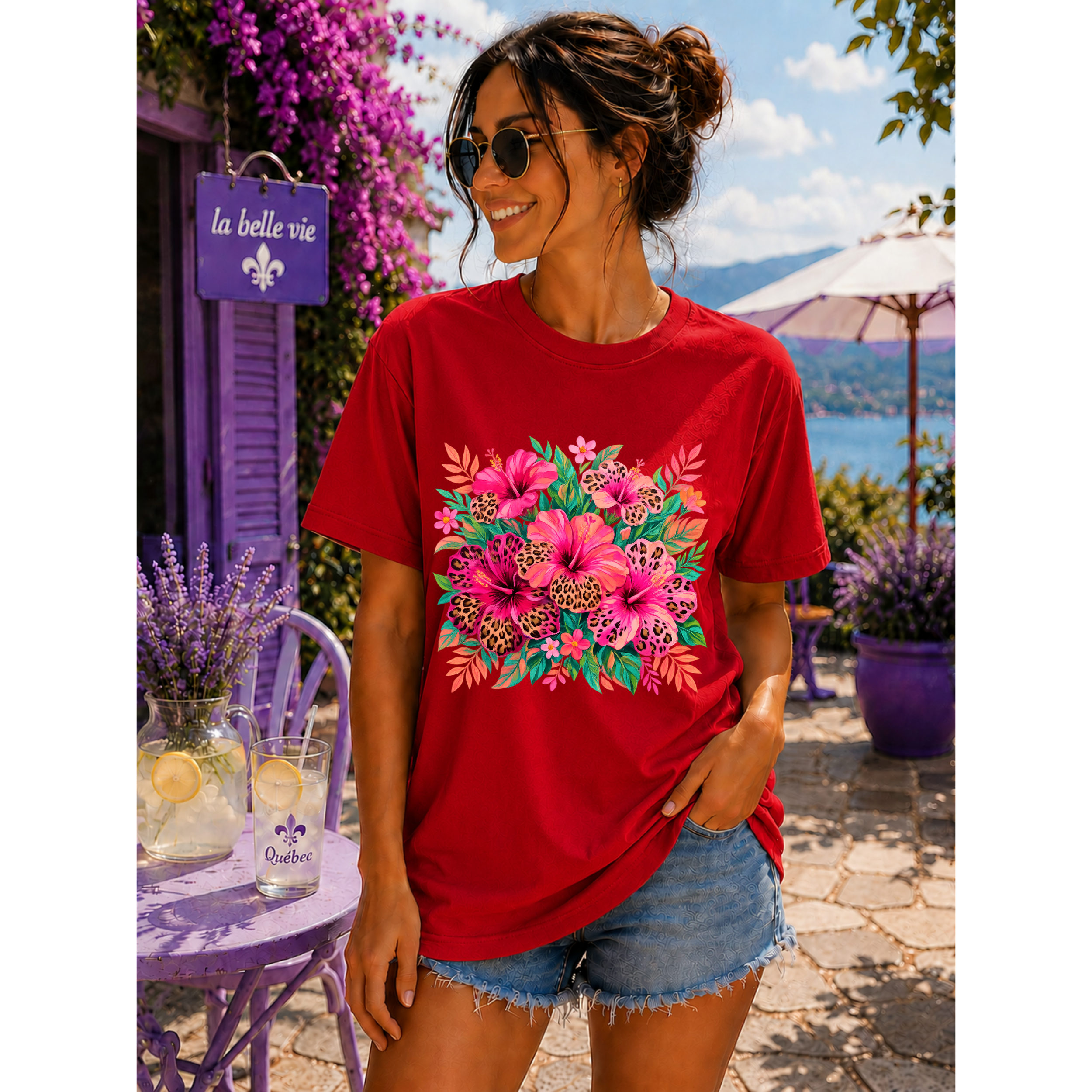 Wild Leopard Hibiscus Floral T-Shirt