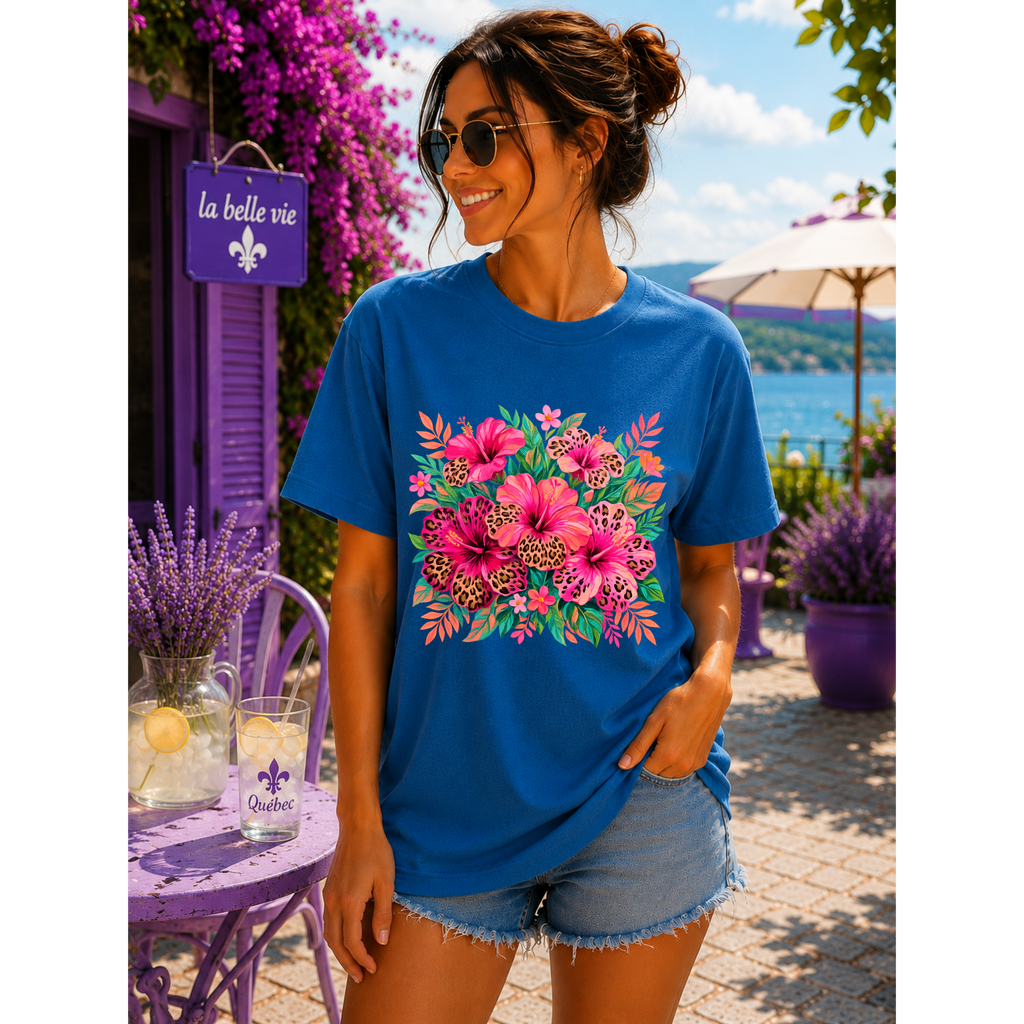 Wild Leopard Hibiscus Floral T-Shirt