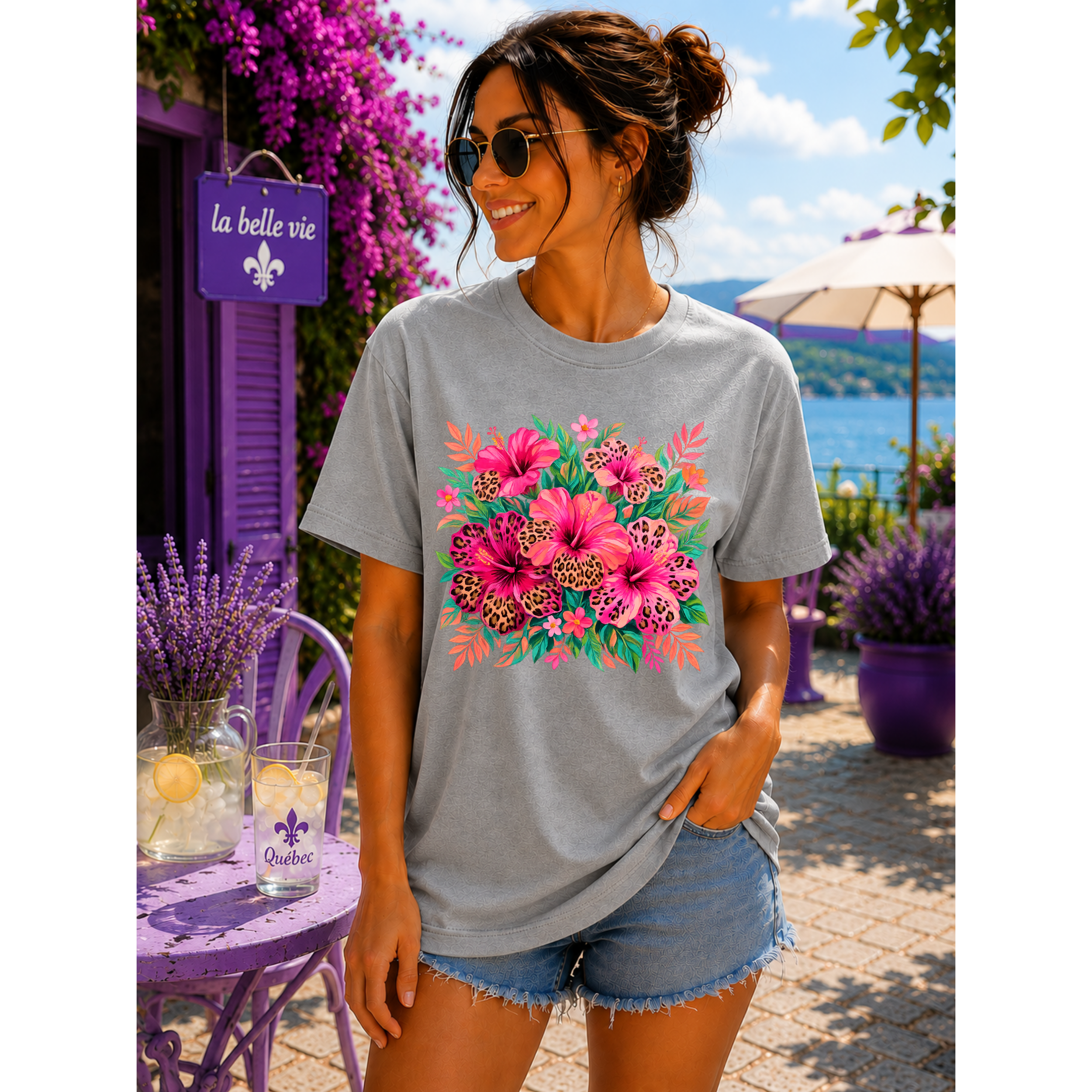 Wild Leopard Hibiscus Floral T-Shirt