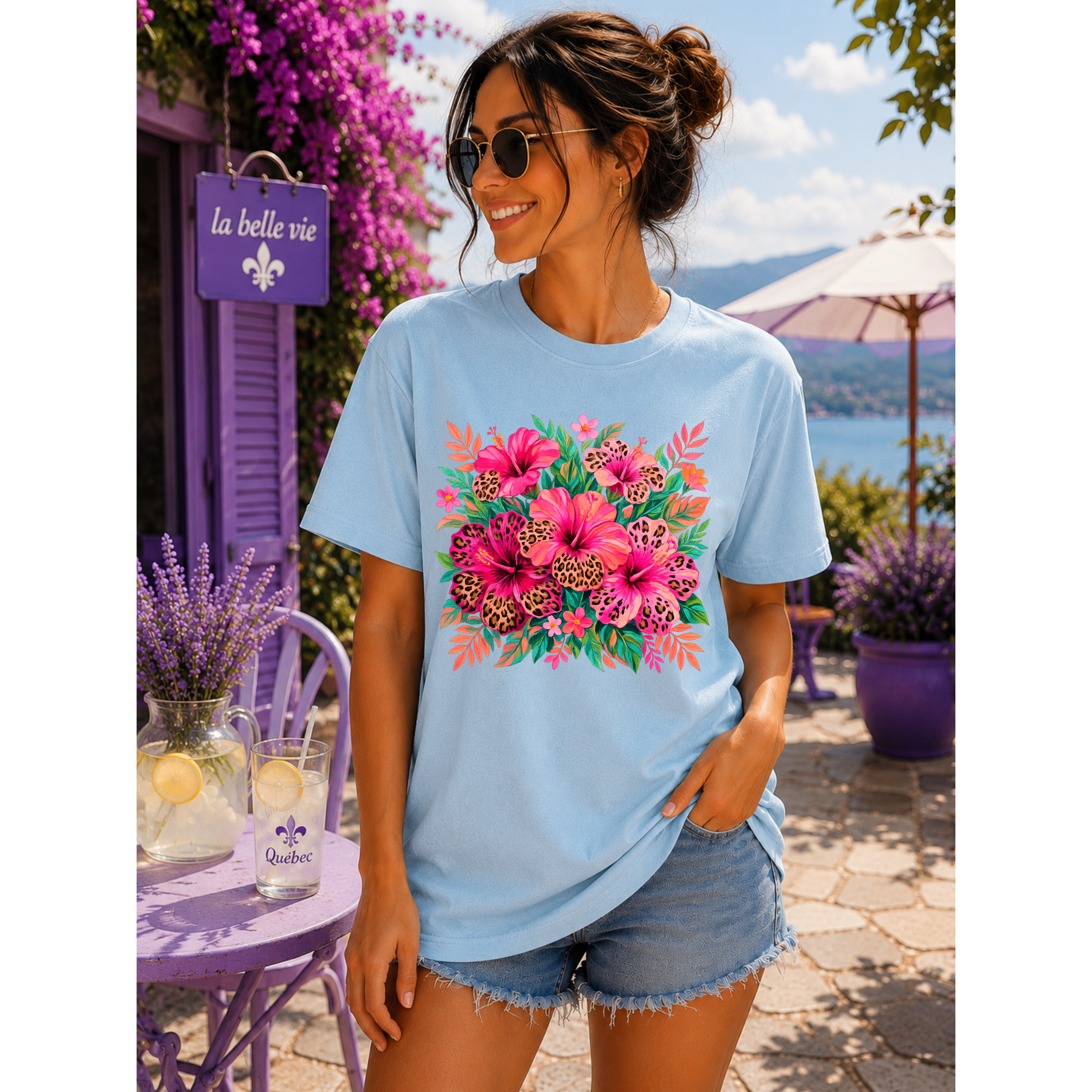 Wild Leopard Hibiscus Floral T-Shirt