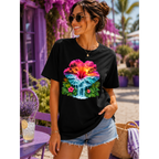 Tropical Sunset Waterfall Hibiscus T-Shirt