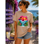 Tropical Sunset Waterfall Hibiscus T-Shirt