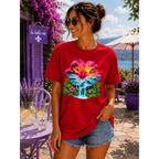 Tropical Sunset Waterfall Hibiscus T-Shirt