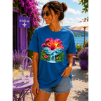 Tropical Sunset Waterfall Hibiscus T-Shirt
