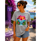 Tropical Sunset Waterfall Hibiscus T-Shirt