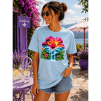 Tropical Sunset Waterfall Hibiscus T-Shirt