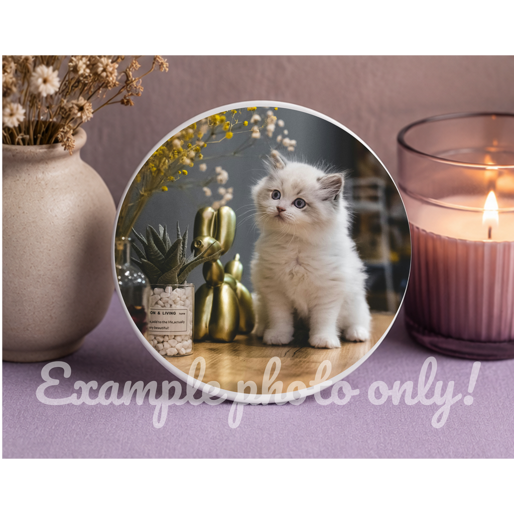 Custom ROUND Ceramic Coaster – Personalized Photo & Text Drink Coaster