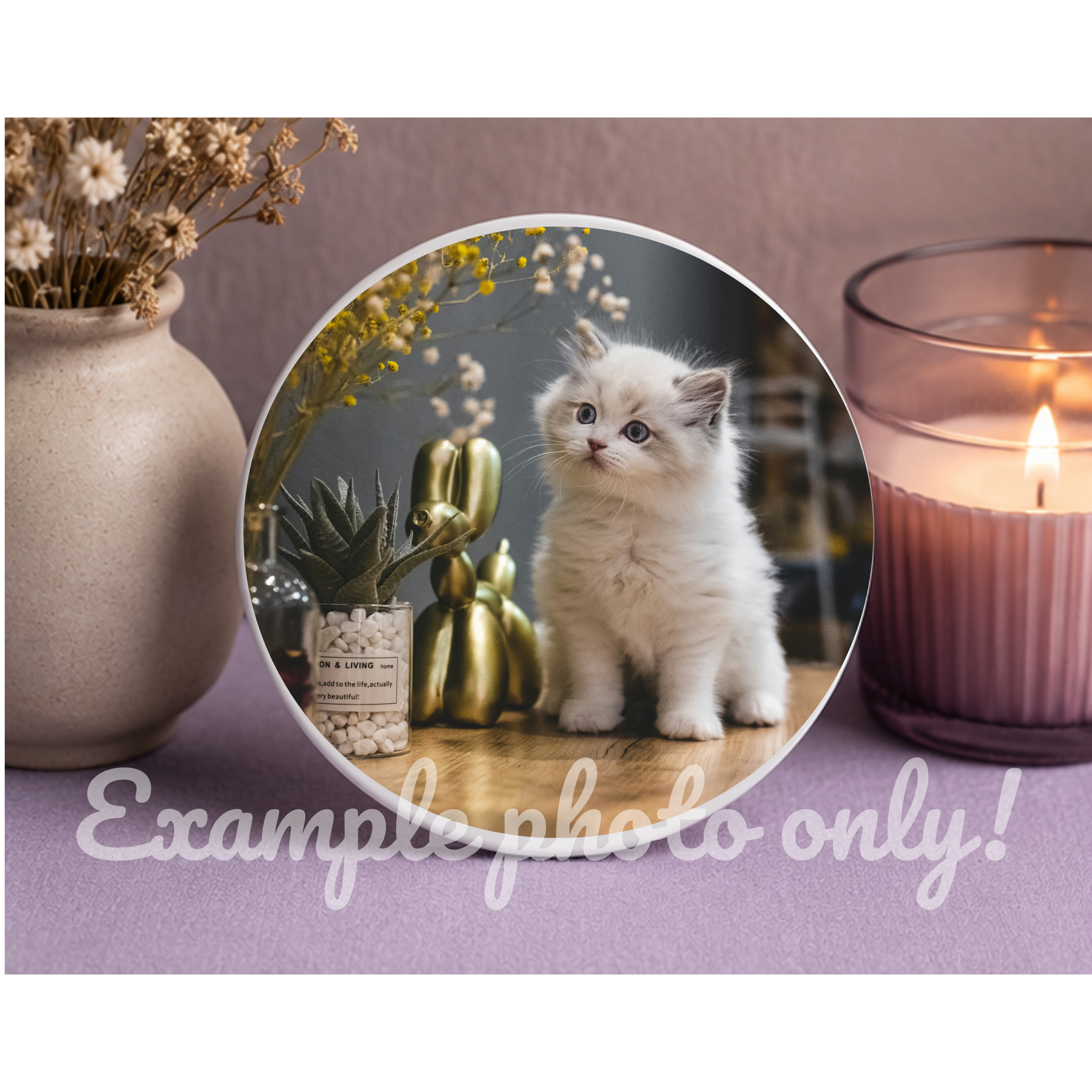 Custom ROUND Ceramic Coaster – Personalized Photo & Text Drink Coaster