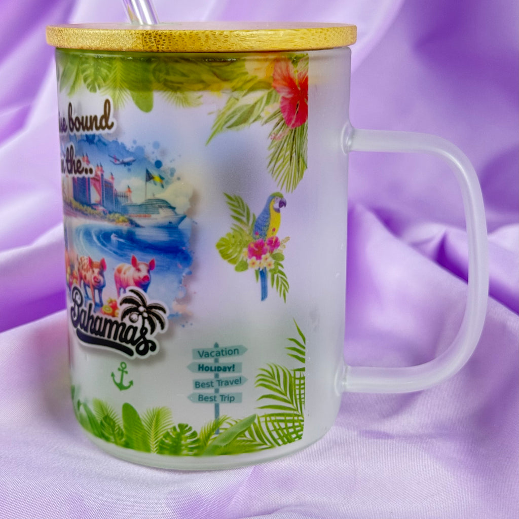 Mug en verre dépoli « Cruise Bound in the Bahamas » – Tasse à café de croisière, cadeau souvenir de voyage