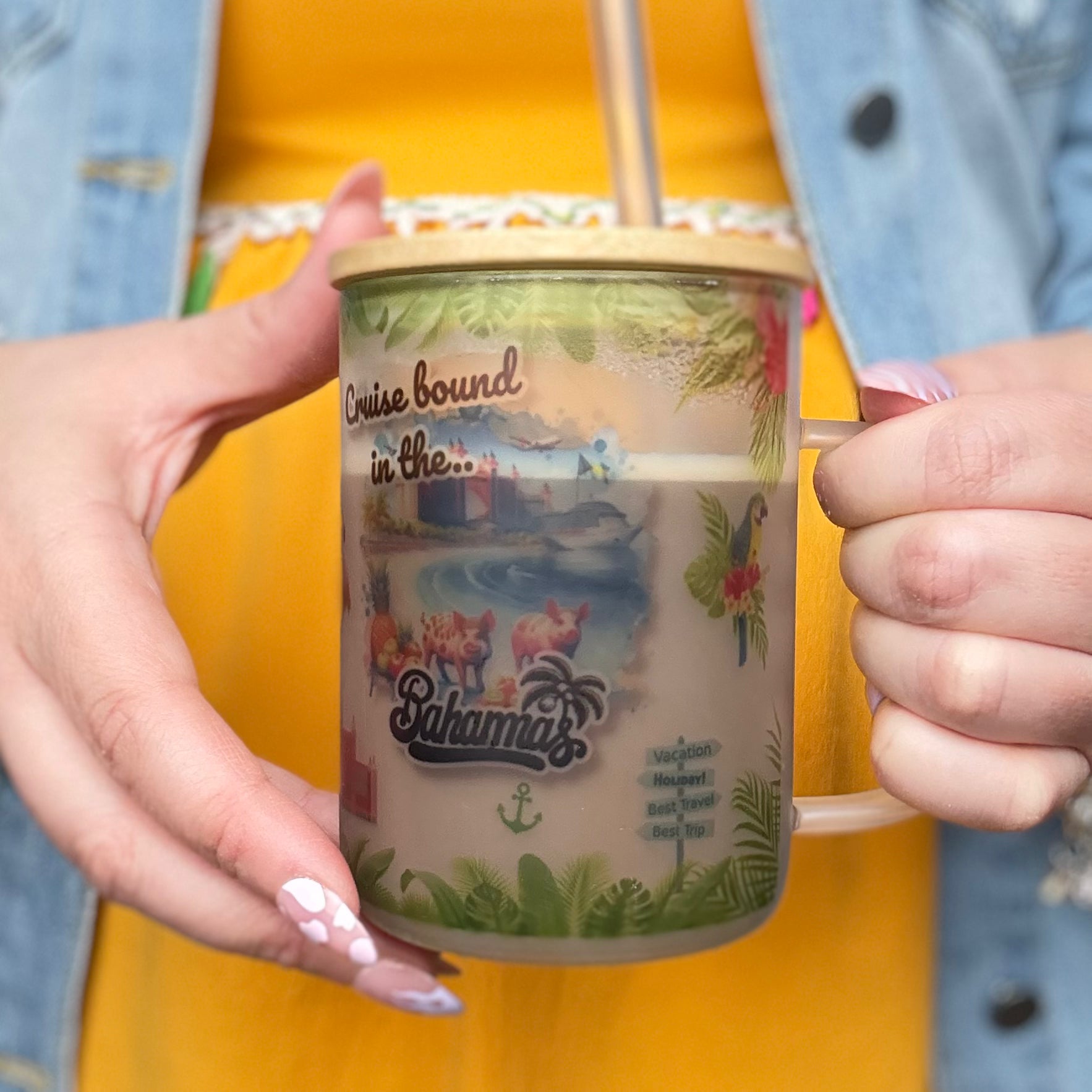 Mug en verre dépoli « Cruise Bound in the Bahamas » – Tasse à café de croisière, cadeau souvenir de voyage