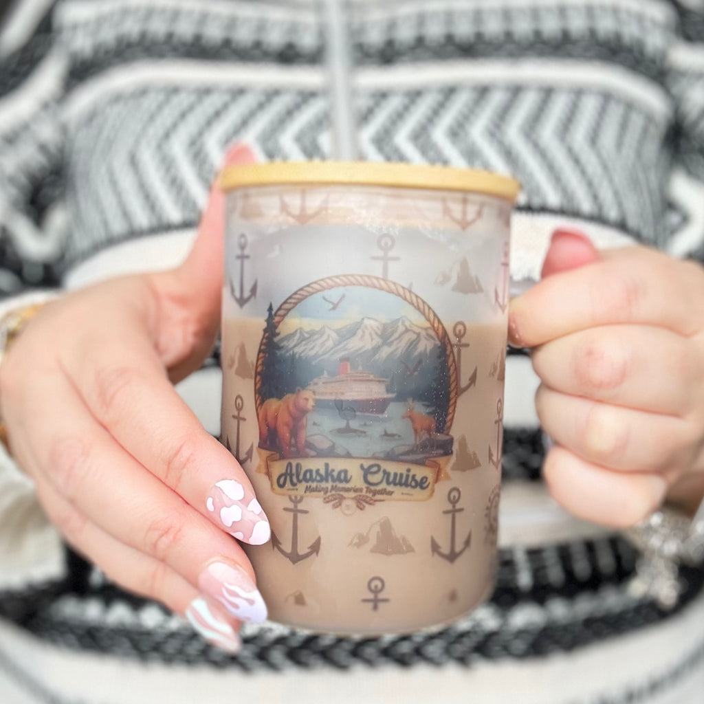 Caneca de Vidro Fosco “Criando Memórias Juntos” para Cruzeiro no Alasca – Presente de Viagem ao Alasca e Caneca de Café para Férias