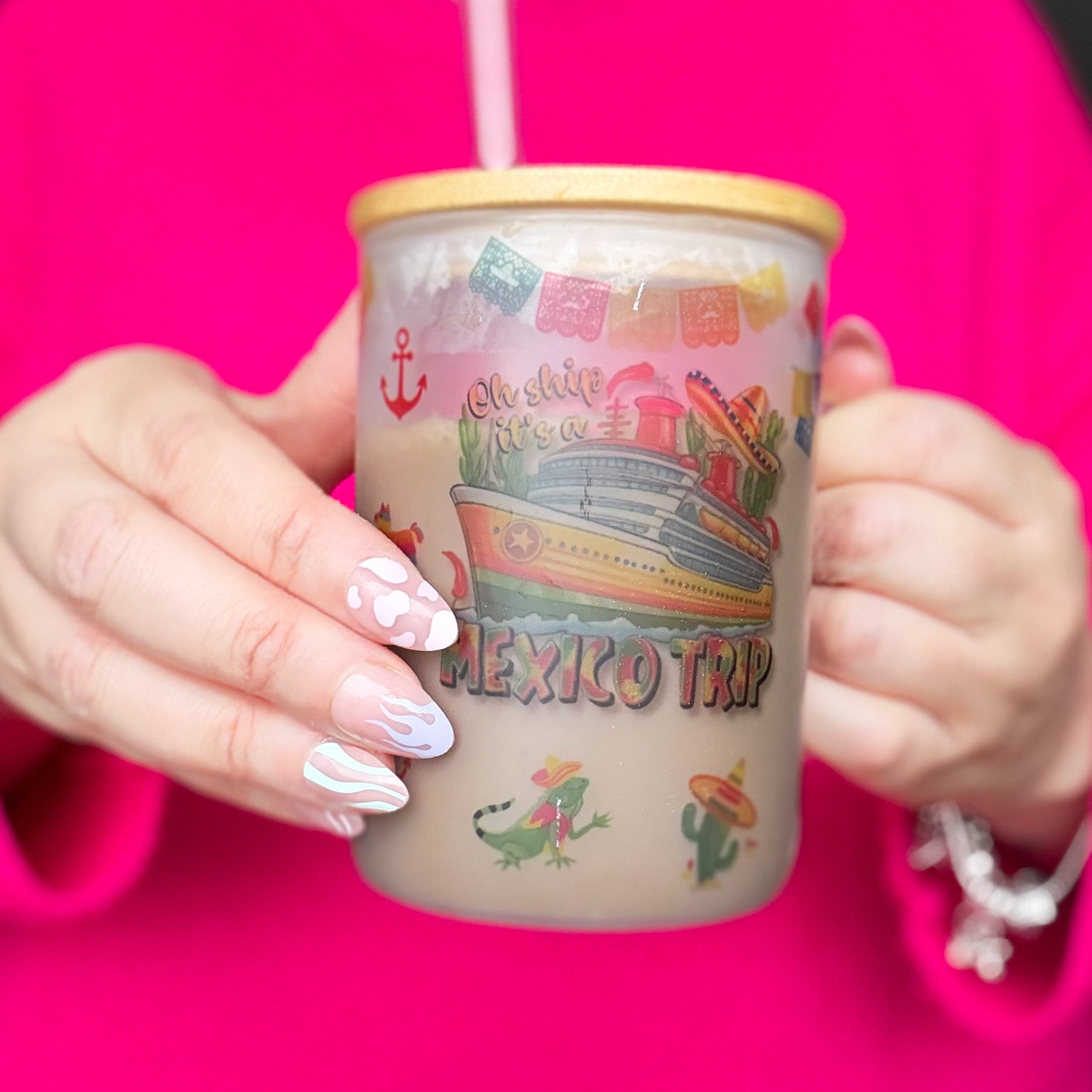 Oh Ship It’s a Mexico Trip Mug en verre dépoli – Cadeau de croisière au Mexique et tasse à café de vacances