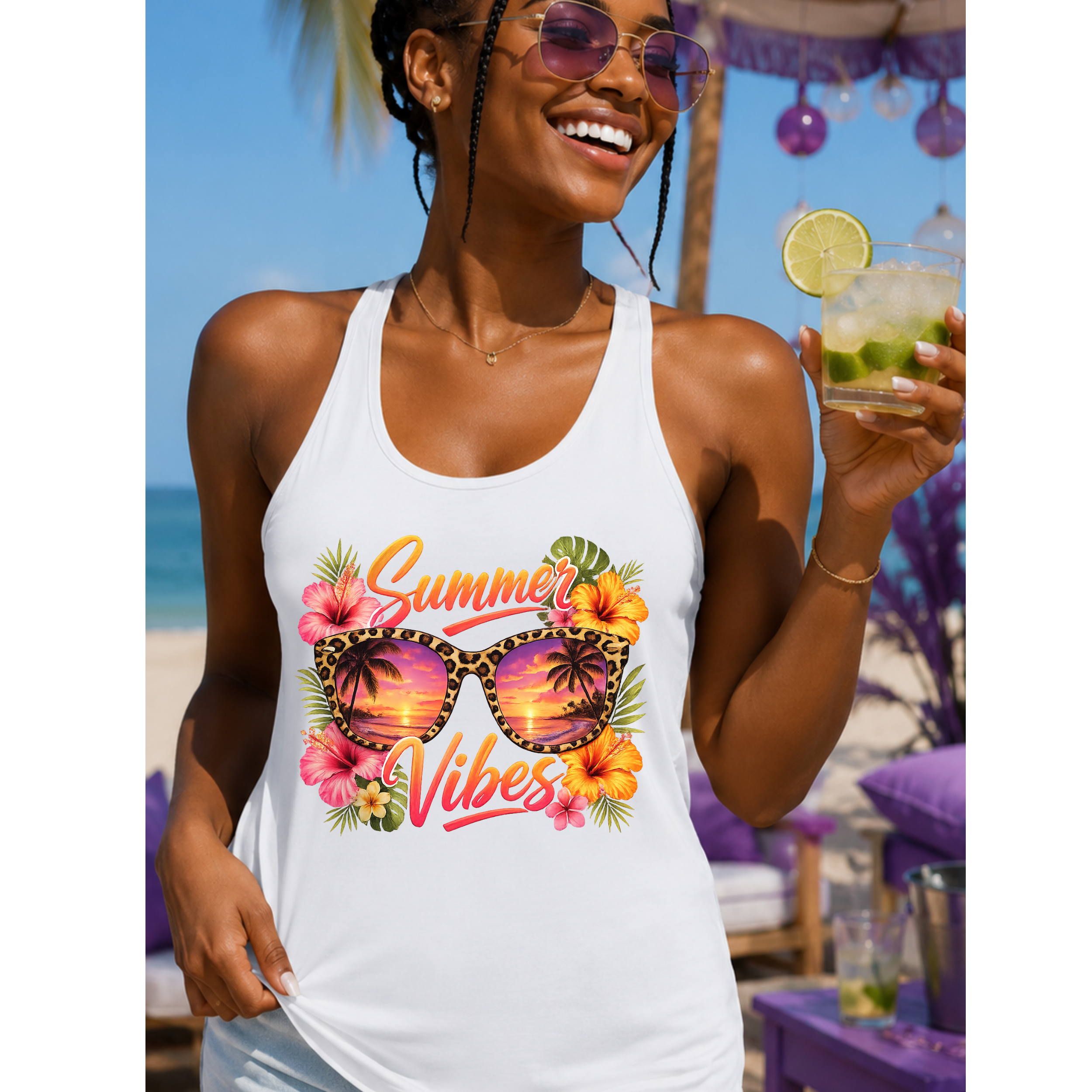 Summer Vibes Leopard Sunglasses Graphic T-Shirt