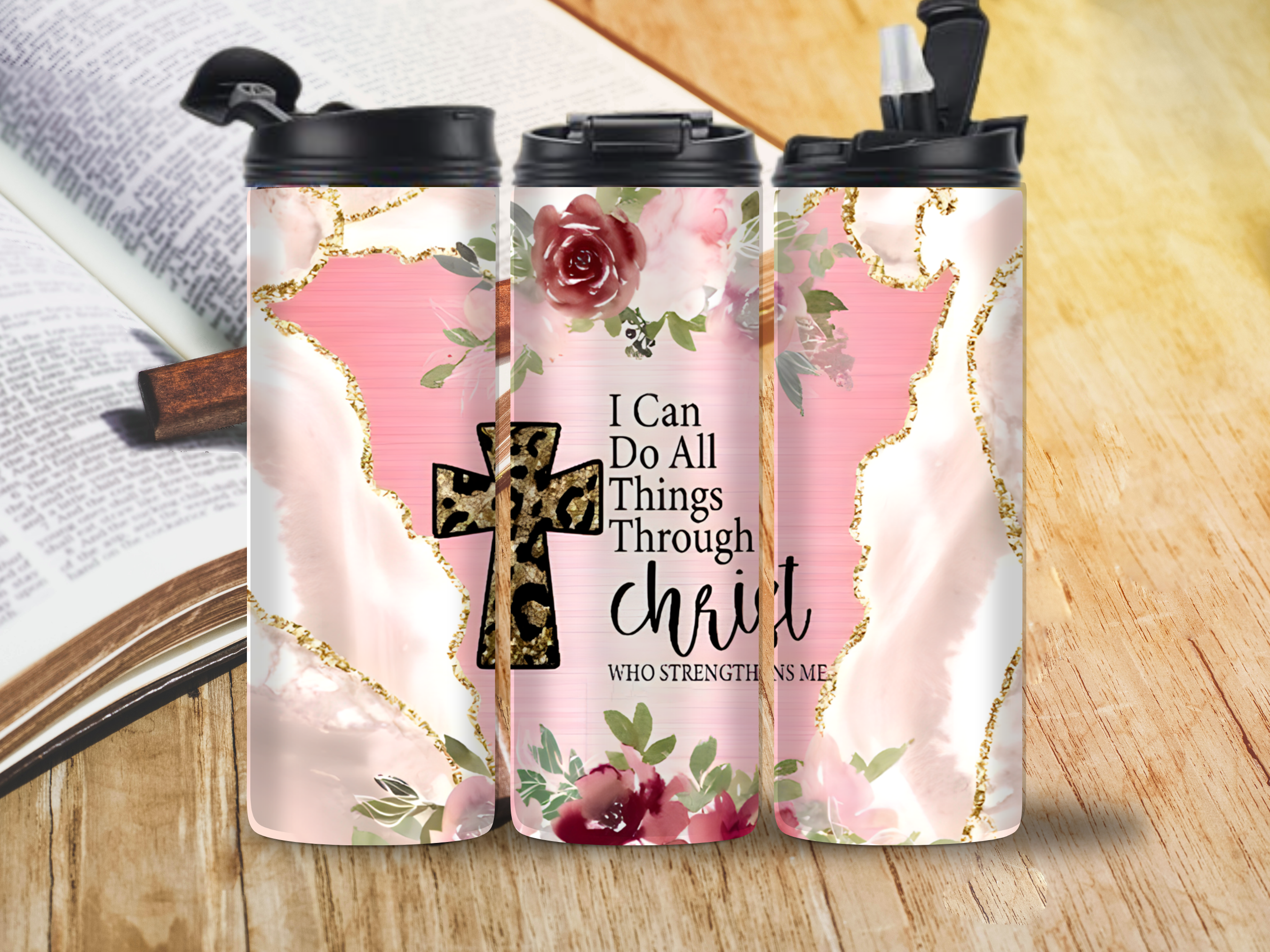 Pink I can do All Things Through Christ 20oz Tumbler